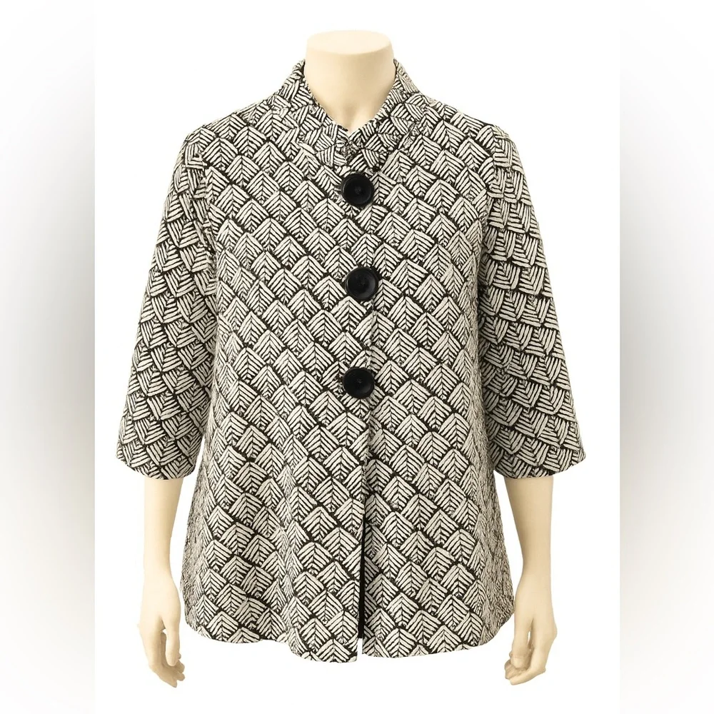 JM Collection Black & White Textured Jacket – Size 1X‎